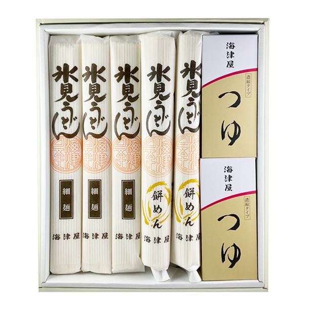 海津屋　氷見うどん詰合せ(細麺3本・餅麺2本・めんつゆ2)(送料込み)